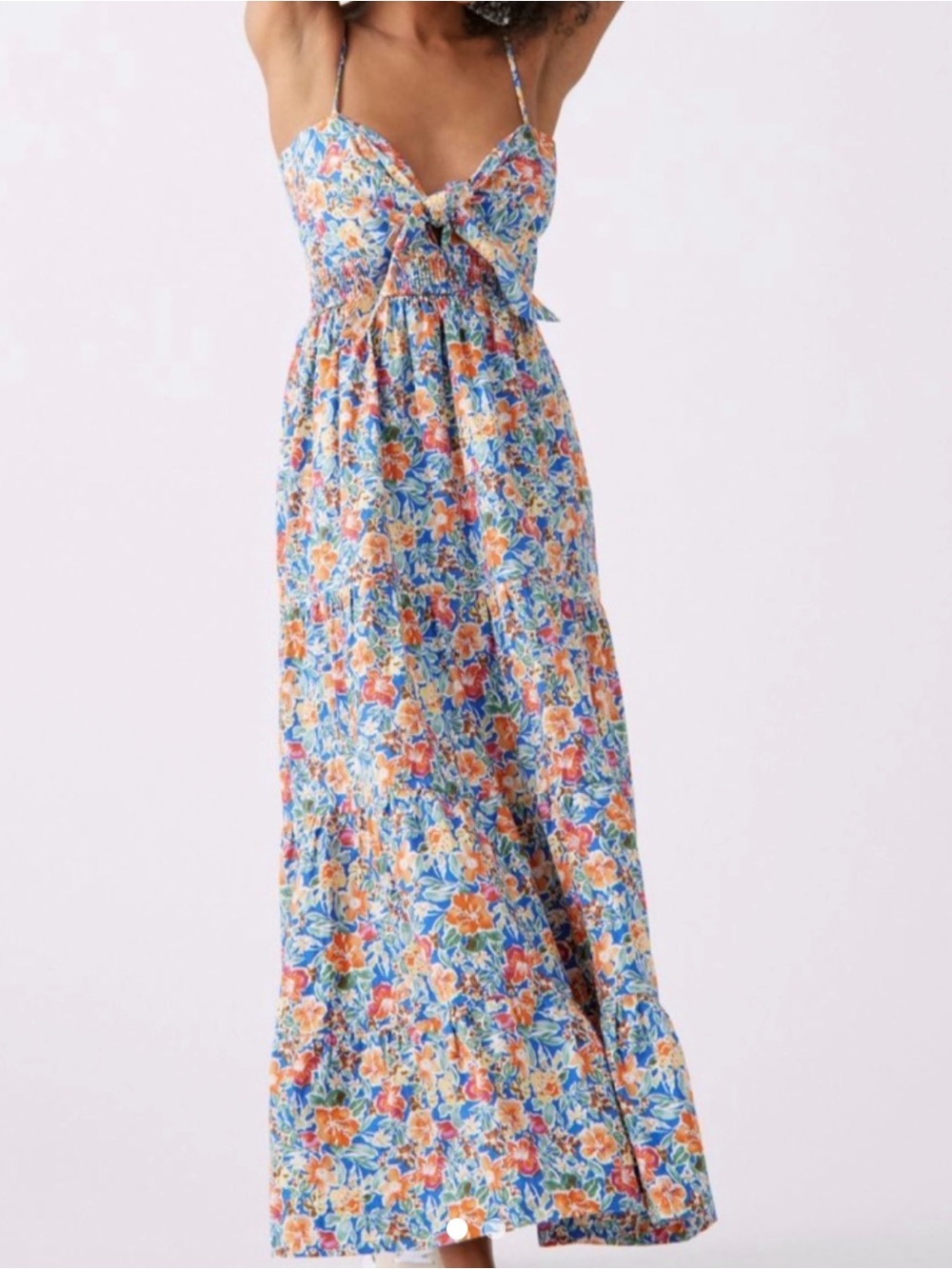 Urban Outfitters Blue Floral Tie-Front Maxi Dress
